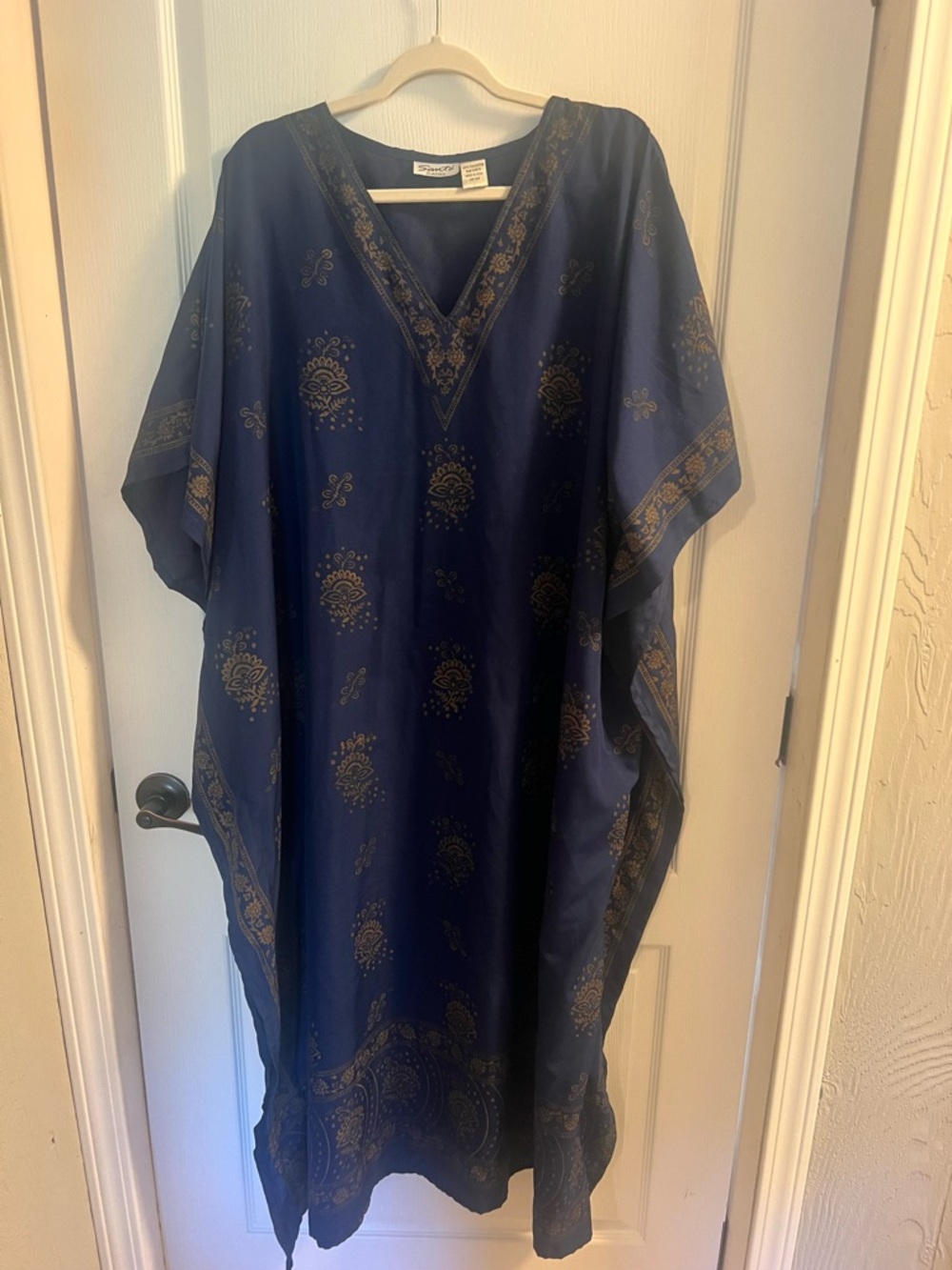 Boho Navy Maxi Caftan Dress with Gold Print